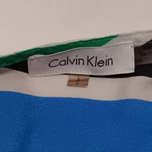 Calvin Klein Women’s Blouse Large Lightweight Striped Short Sleeve With Roll Tab - Picture 10 of 10